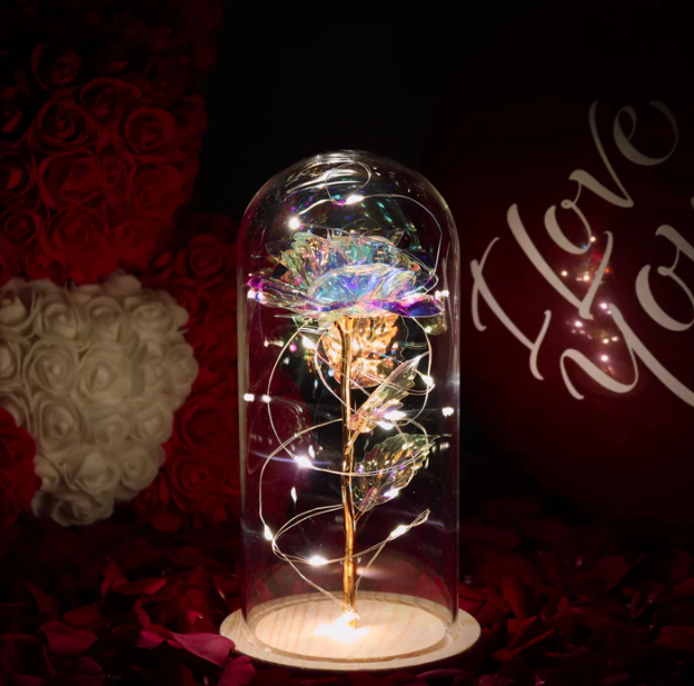 Wieczna Róża w Szklanej Kopule LED - 15cm