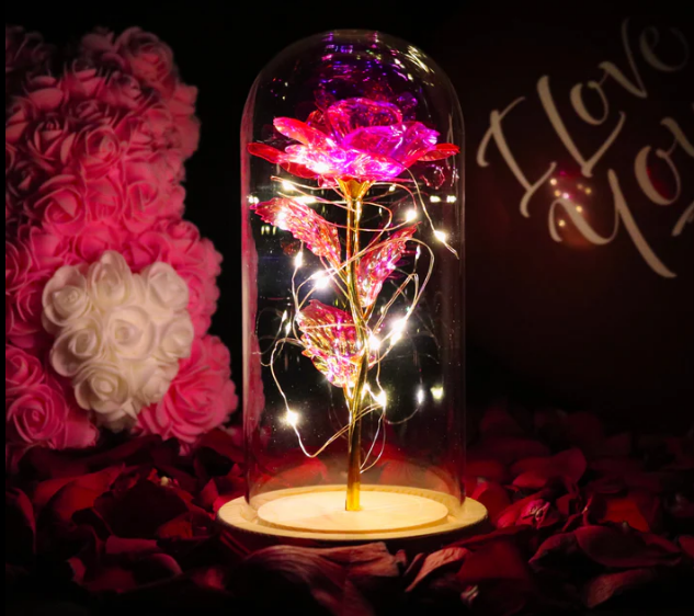 Wieczna Róża w Szklanej Kopule LED - 15cm