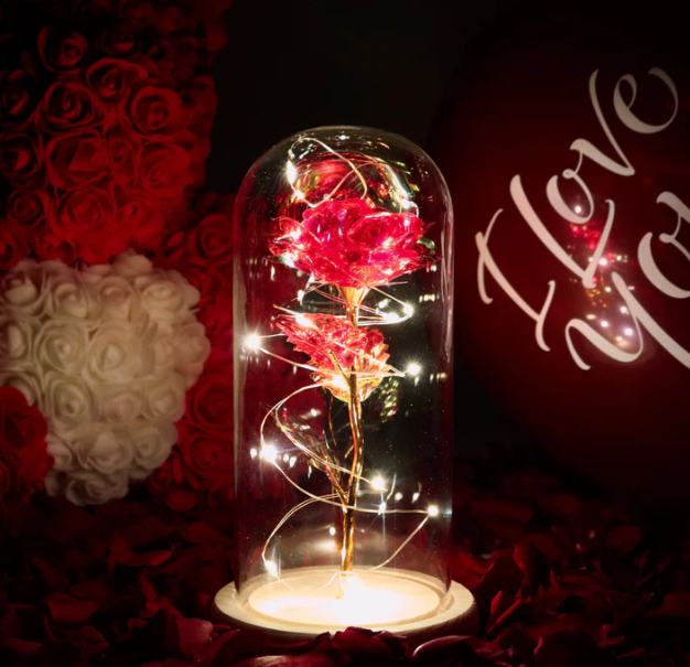 Wieczna Róża w Szklanej Kopule LED - 15cm